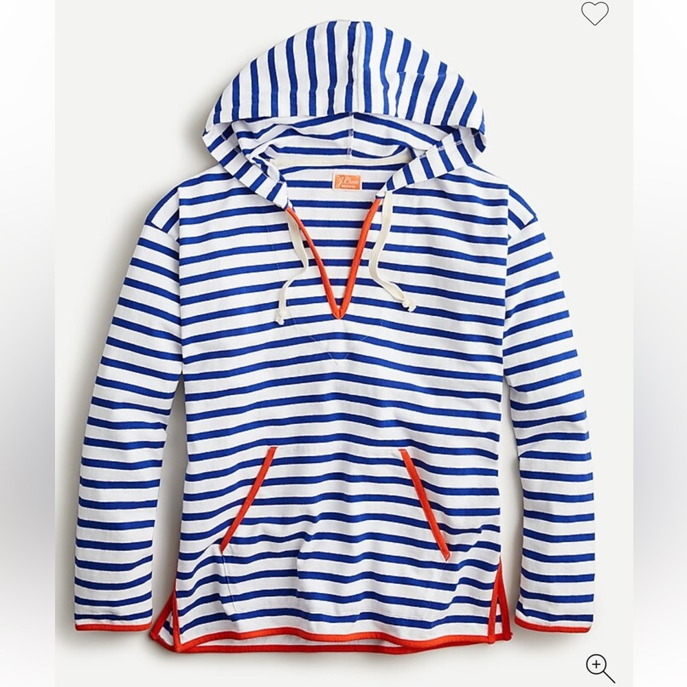 J Crew Tipped V-neck hoodie in striped Mariner cloth size L